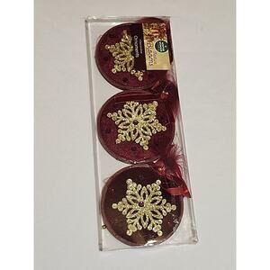 Winter Wonder Lane Festive Bloom Decorative Ornaments Burgundy 4" Round Glitter